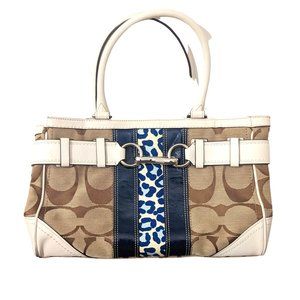 Coach Hamptons Signature Leather Leopard Carryall Satchel Tote
